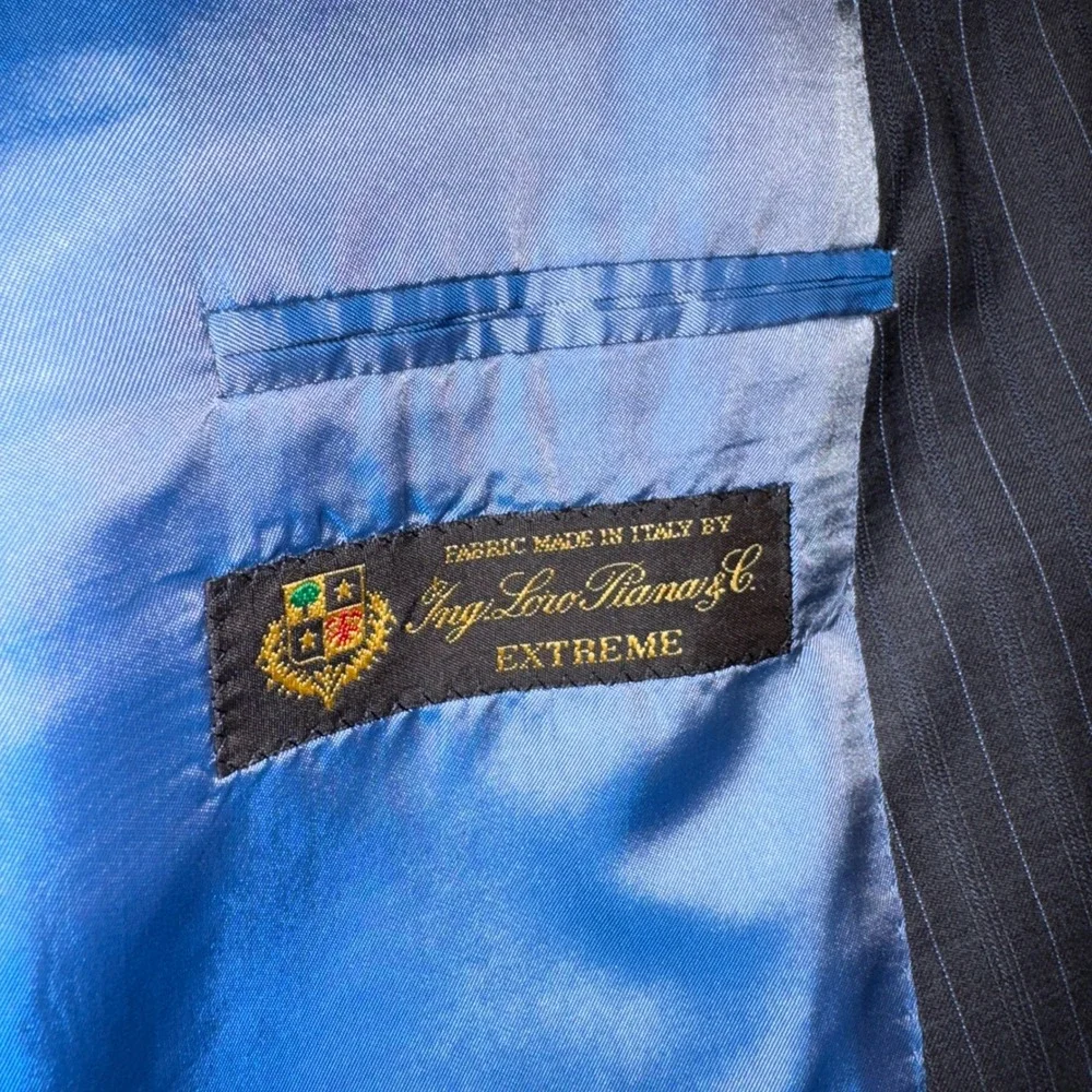 Samuelsohn Loro Piana 46R Super 130s Wool Blazer Grey Blue Stripe Sport Coat